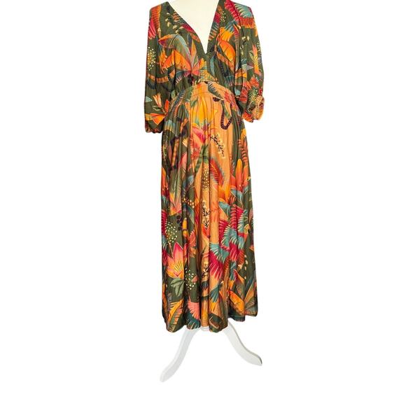 FARM RIO 100% organic cotton with a double V bodice and jungle print in size XS - Picture 2 of 9